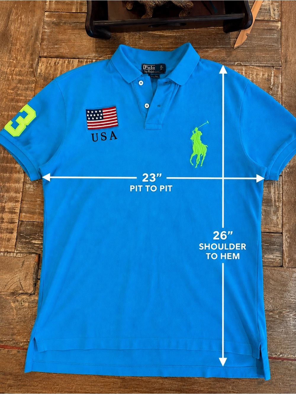 Polo Ralph Lauren USA Big Pony #3 Flag Polo Shirt Blue Men’s L - Picture 11 of 15